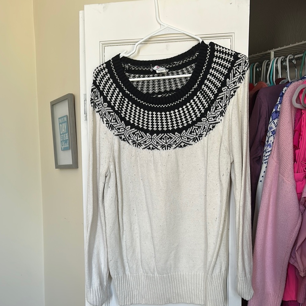 Vineyard Vines Cream Crewneck Sweater with Black Fair Isle Yoke
